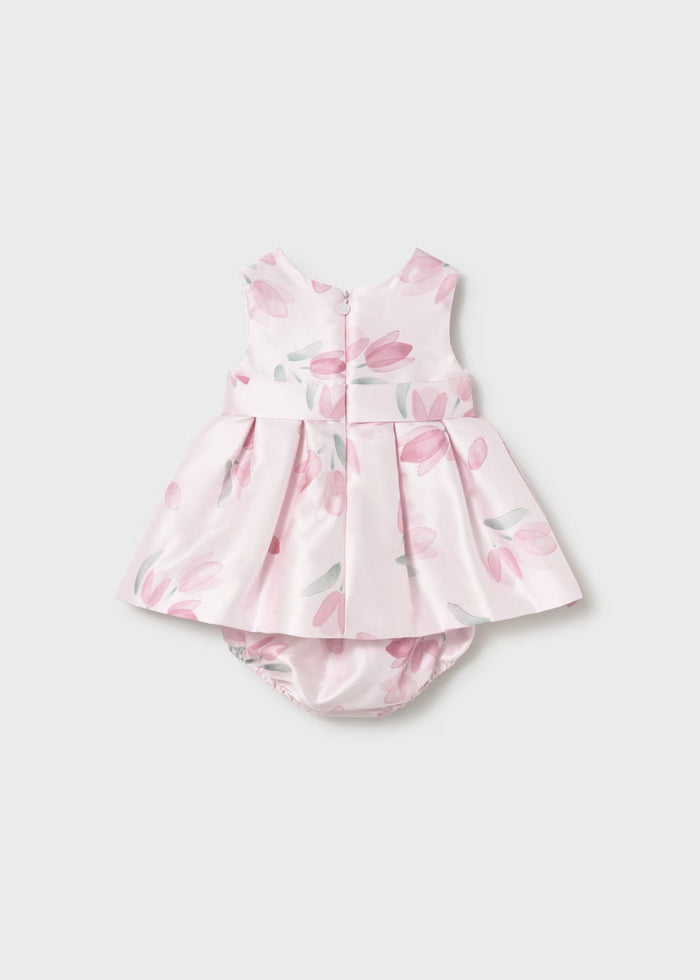 Pink Floral Satin Sleeveless Belt Dress & Bloomer