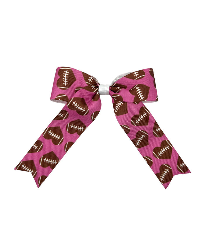 Pink Football Hearts Long Tail Cheer Bow