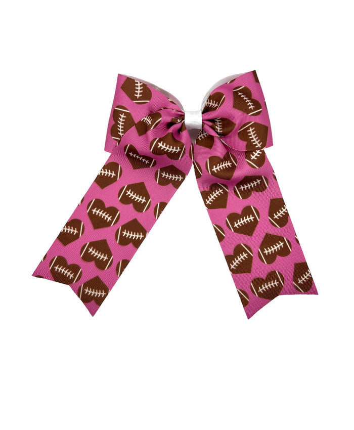 Pink Football Hearts Long Tail Cheer Bow