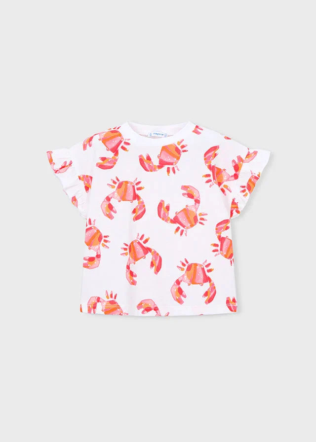 Pink Orange Crab Print Block Tee