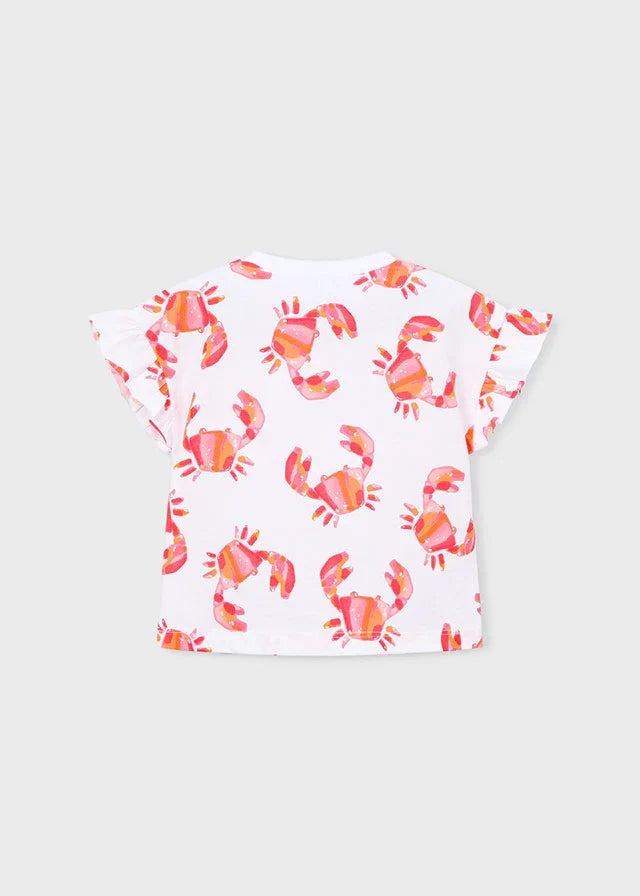 Pink Orange Crab Print Block Tee