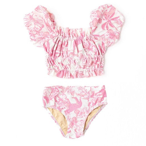 Pink Tropical Paradise Puff Sleeve 2pc Swim