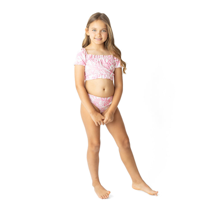 Pink Tropical Paradise Puff Sleeve 2pc Swim
