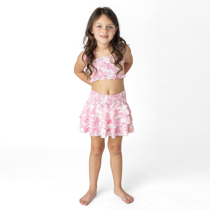 Pink Tropical Paradise Smocked Swim Skirt