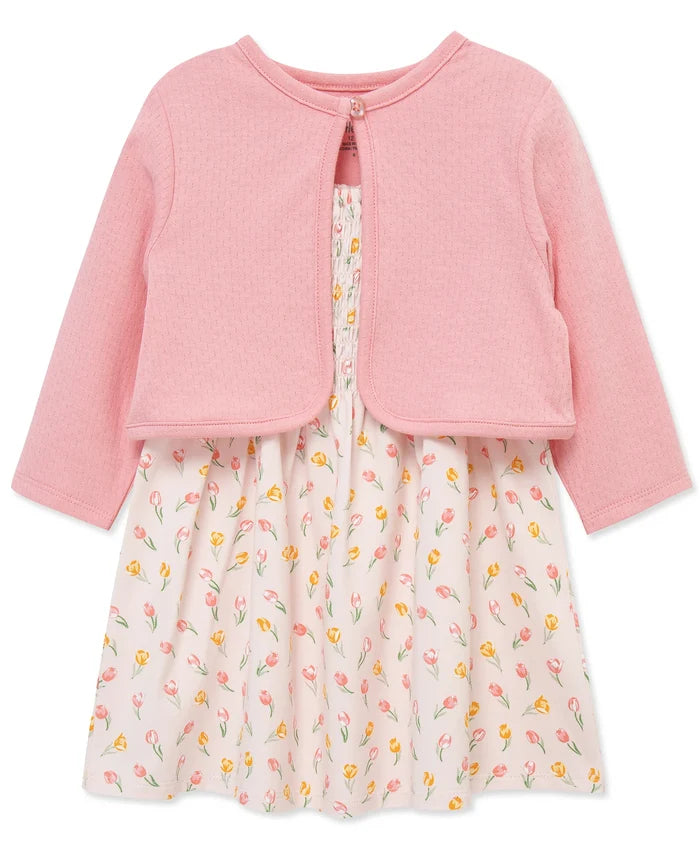Pink Tulip Knit Dress & Pink Cardigan Set