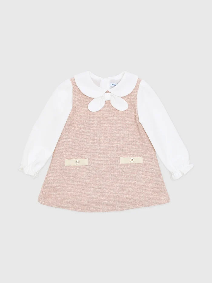 Pink Tweed Bow Collar Dress