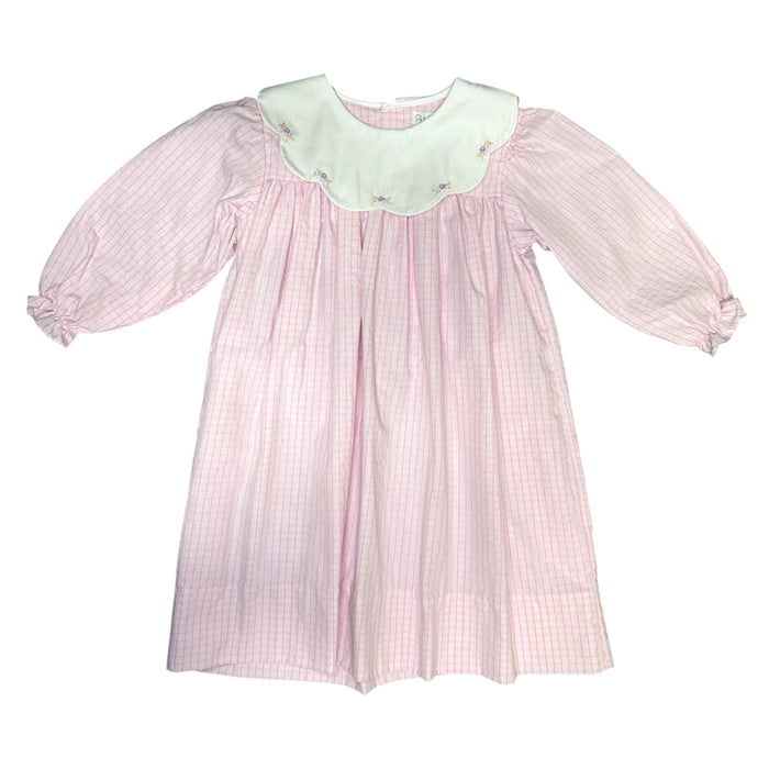 Pink Windowpane Embroidered Collar Dress