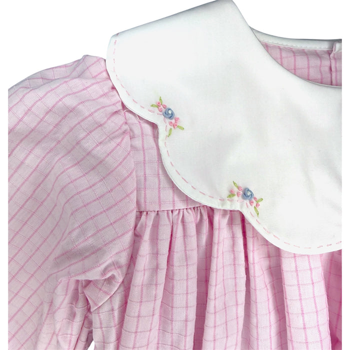 Pink Windowpane Embroidered Collar Dress