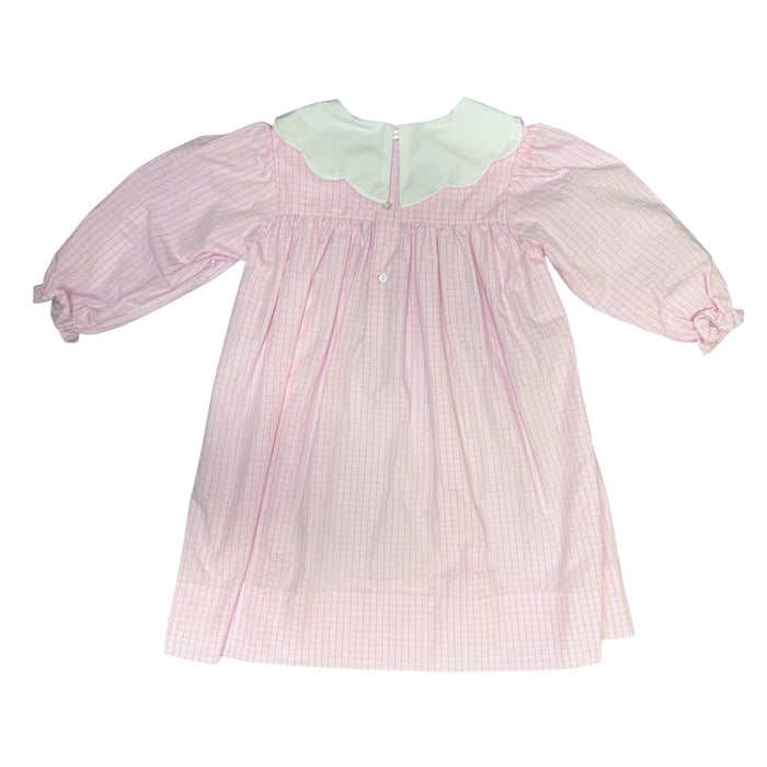 Pink Windowpane Embroidered Collar Dress