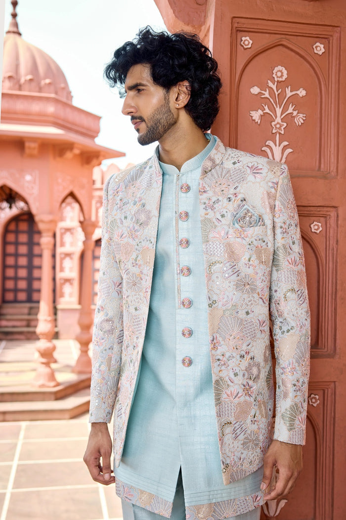 Ethnic indo-western - Pista Green Indo-Western with Embroidered Jacket