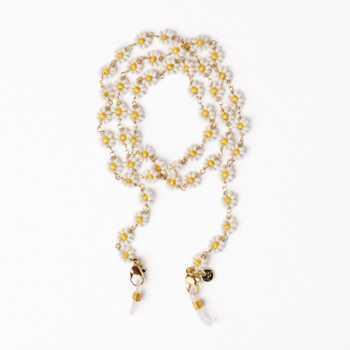 Polly Beaded Eyeglass Chain White + Yellow Flowers Eyeglass Chain