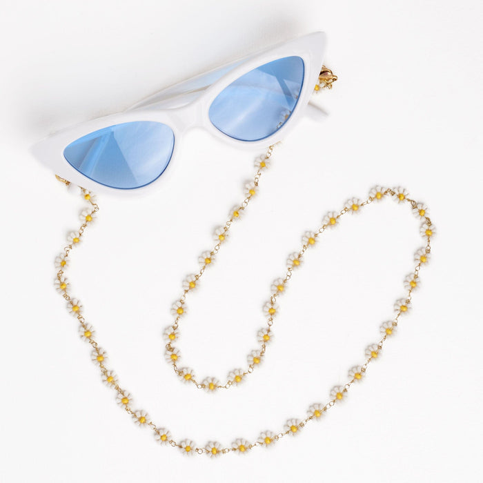Polly Beaded Eyeglass Chain White + Yellow Flowers Eyeglass Chain