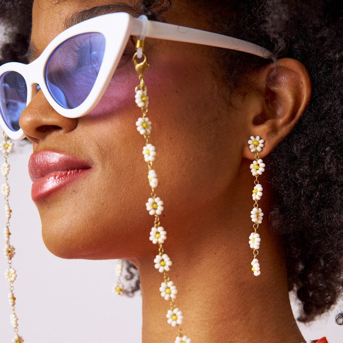 Polly Beaded Eyeglass Chain White + Yellow Flowers Eyeglass Chain