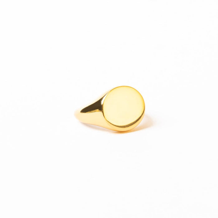 Poppy Brass Flat Round Signet Ring 18k Gold Rings