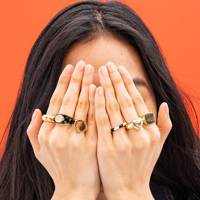 Poppy Brass Flat Round Signet Ring 18k Gold Rings