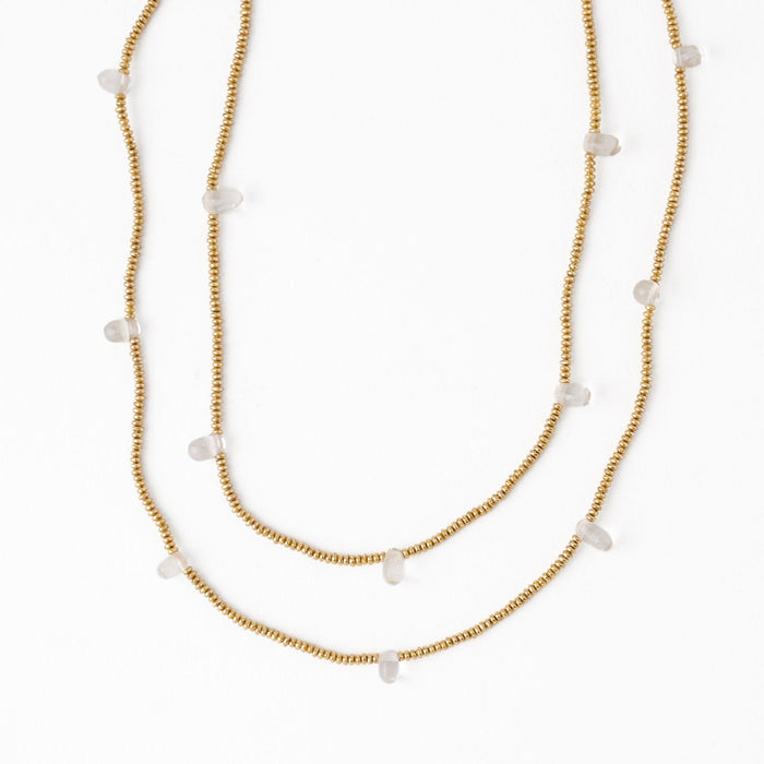 Portia Brass Necklace With Glass Beads Clear Single Strand