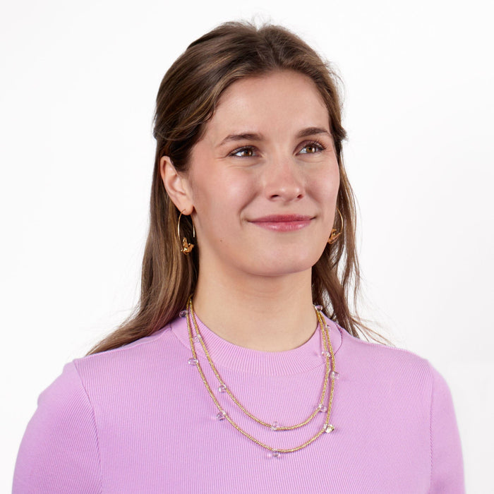 Portia Brass Necklace With Glass Beads Clear Single Strand