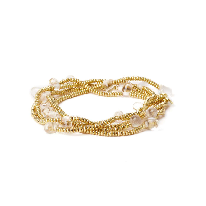 Portia Brass Necklace With Glass Beads Clear Single Strand