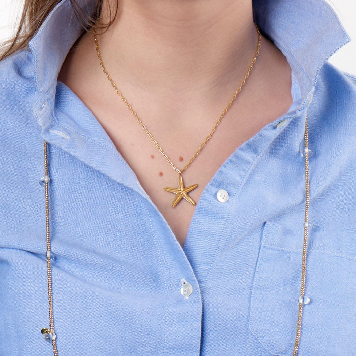 Portia Brass Necklace With Glass Beads Clear Single Strand