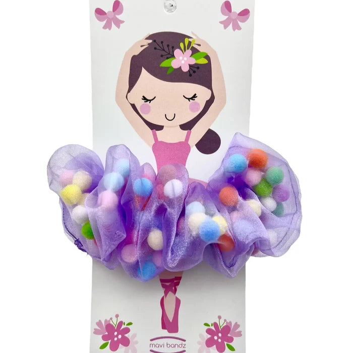 Purple Ballerina Pom Pom Scrunchie