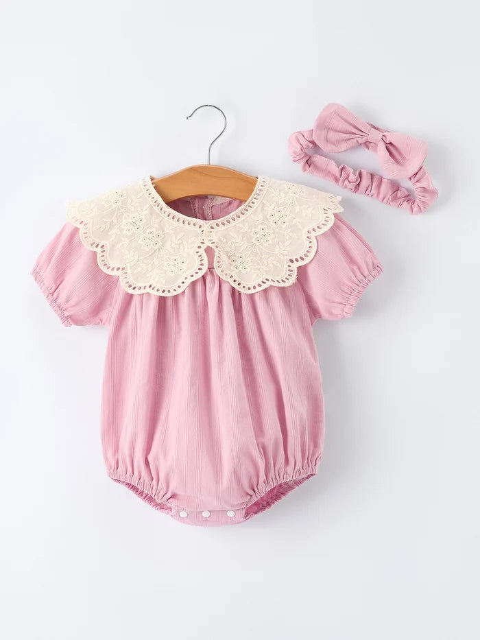 Purple Lace Collar Baby Girl Romper