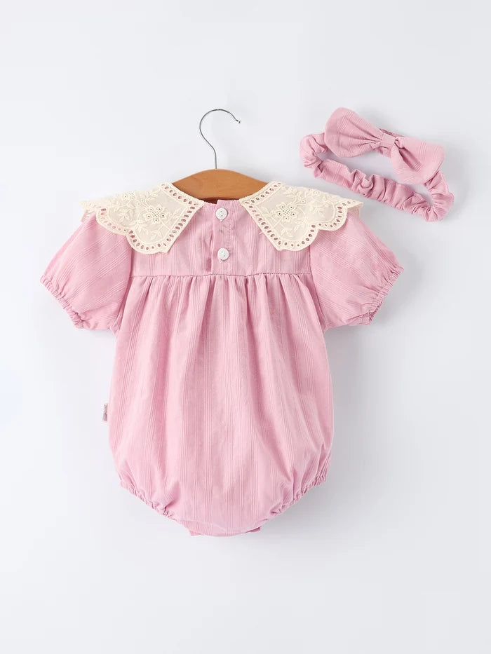 Purple Lace Collar Baby Girl Romper