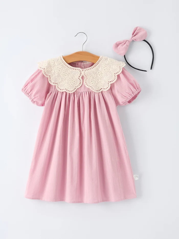 Purple Lace Collar Girl Short Sleeve Dress