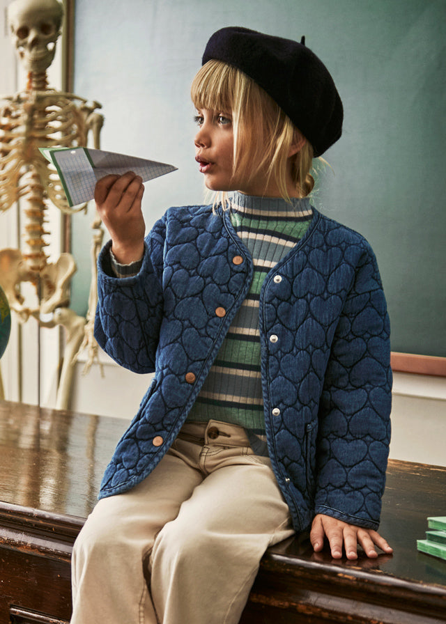 Quilted Heart Denim Snap Jacket