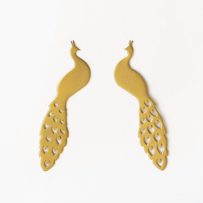 Raquel Large Peacock Post Earrings Brass Statement