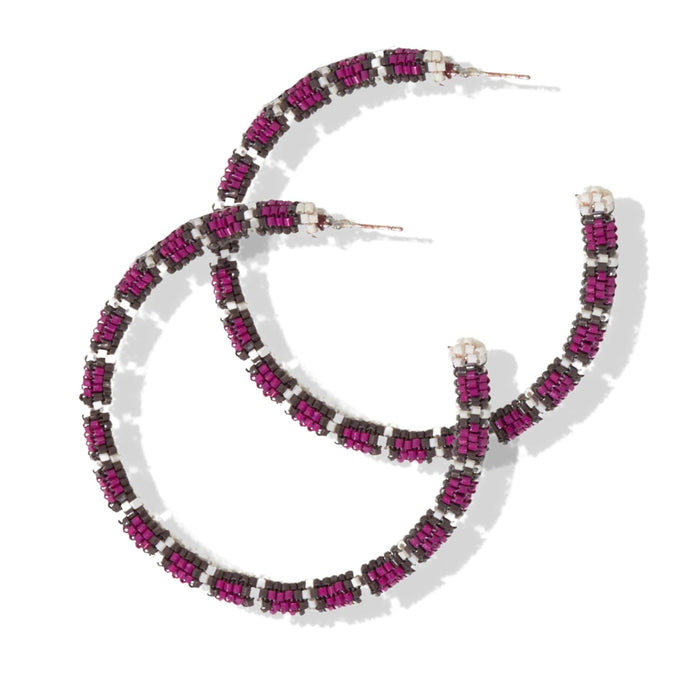 Magenta Beads Large Hoop Earrings earrings