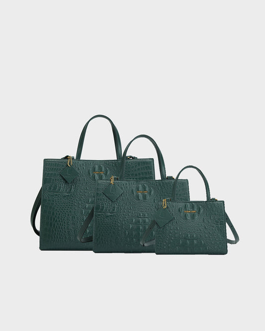 Raven 3PC Tote Bags Set in Emerald Green