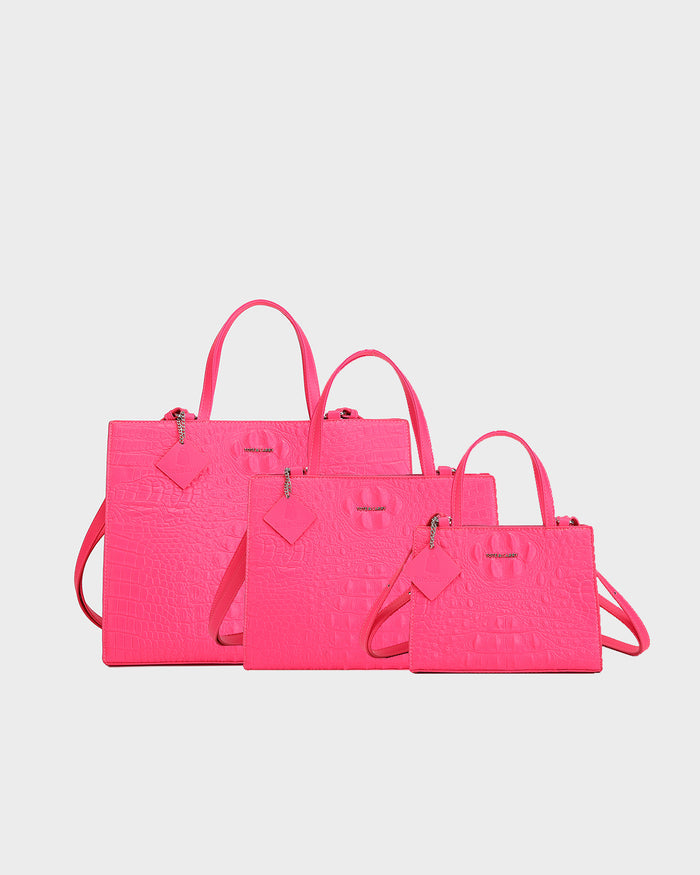 Raven 3PC Tote Bags Set in Neon Pink