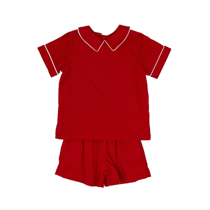 Red Cord Collared Short Set