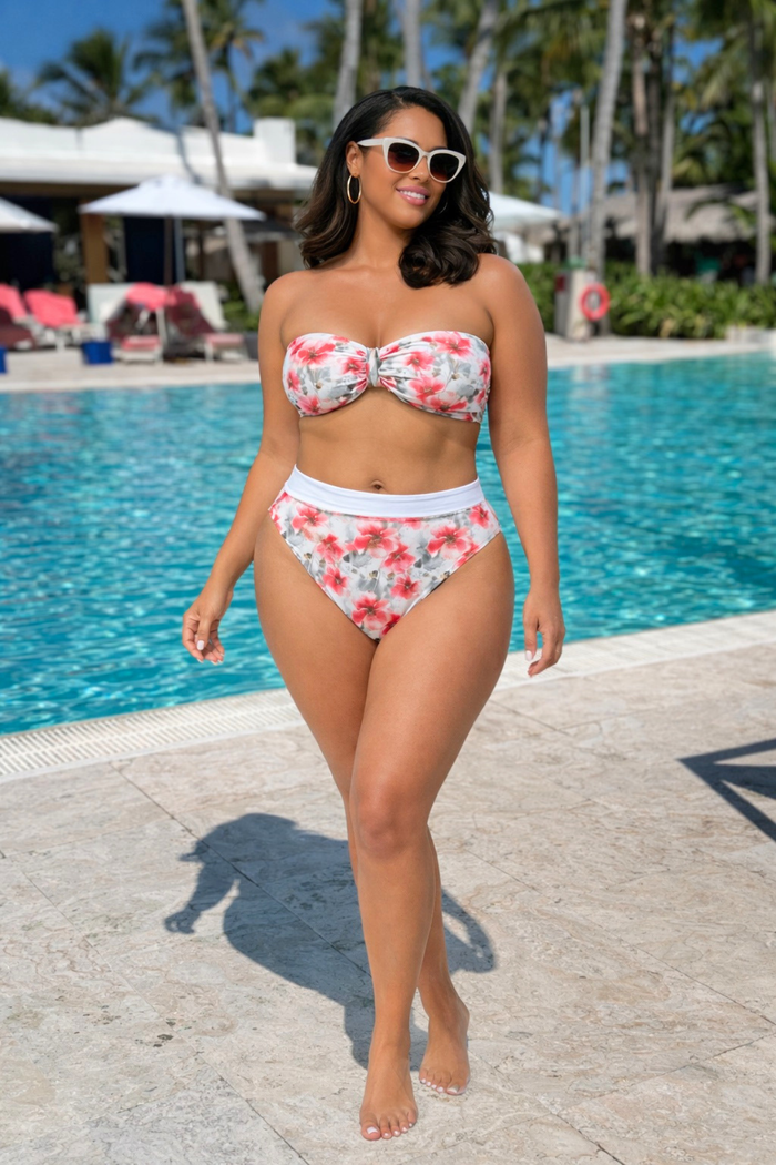 Diane Kroe Reversible Bandeau and Brief in Pink Poppy print