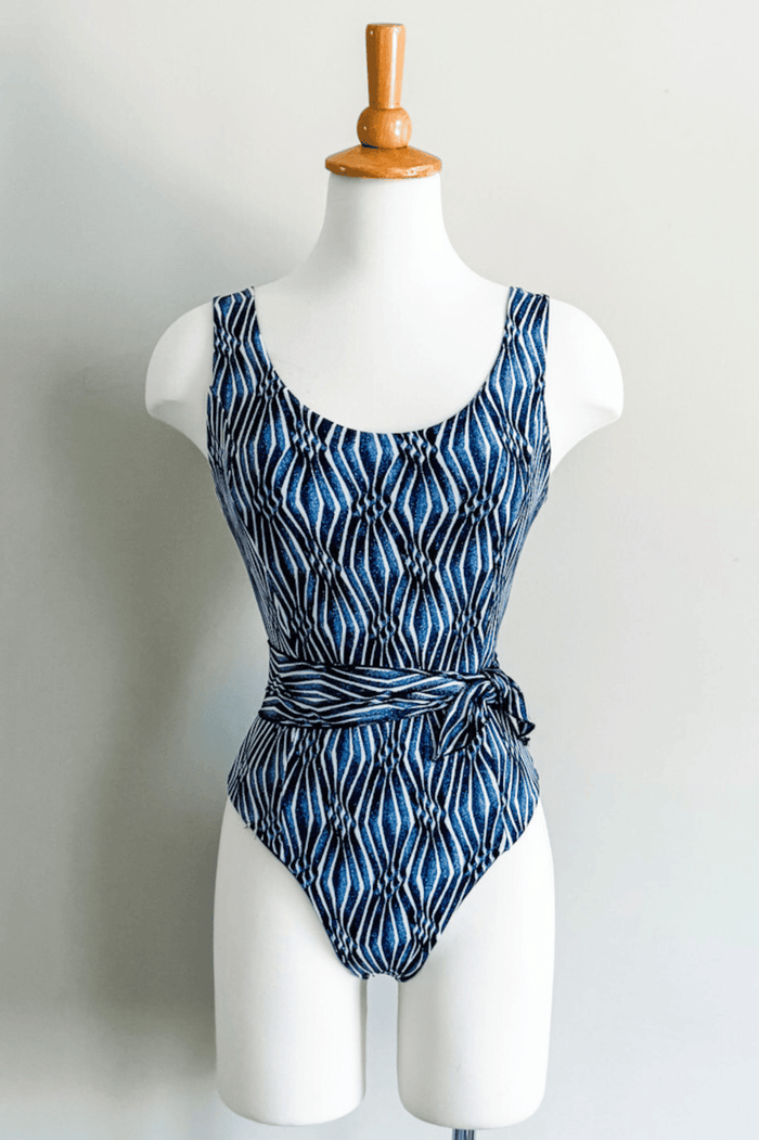 Reversible Body Suit in Blue Ikat Print