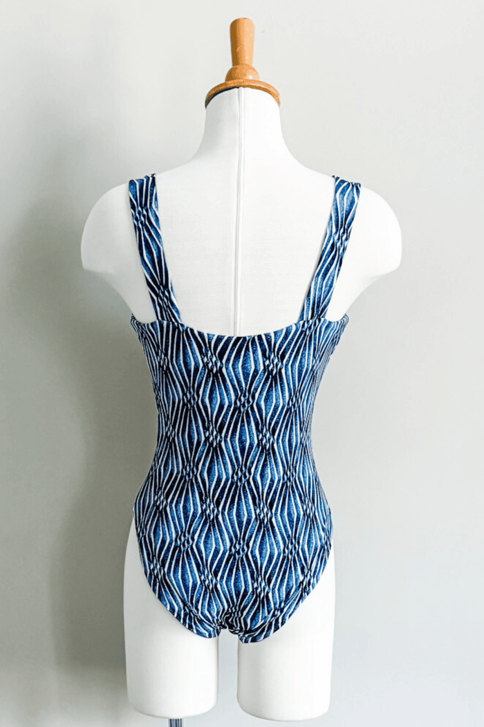Reversible Body Suit in Blue Ikat Print