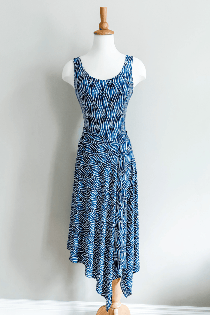 Reversible Body Suit in Blue Ikat Print
