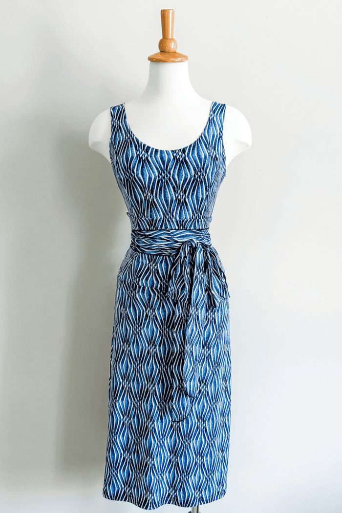 Reversible Body Suit in Blue Ikat Print