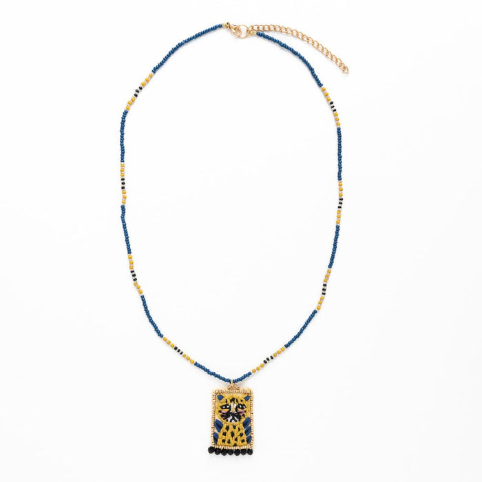 Robin Beaded Necklace With Embroidered Cheetah Multicolor Pendant
