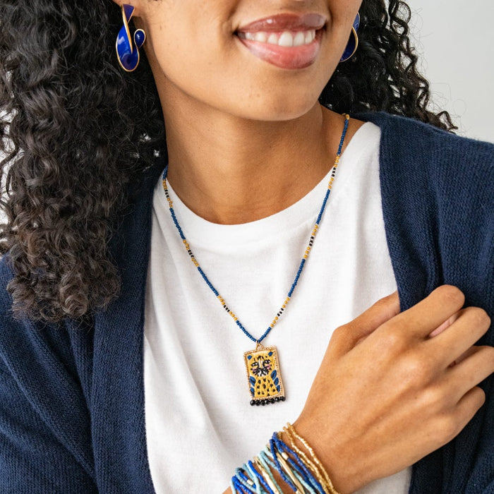 Robin Beaded Necklace With Embroidered Cheetah Multicolor Pendant