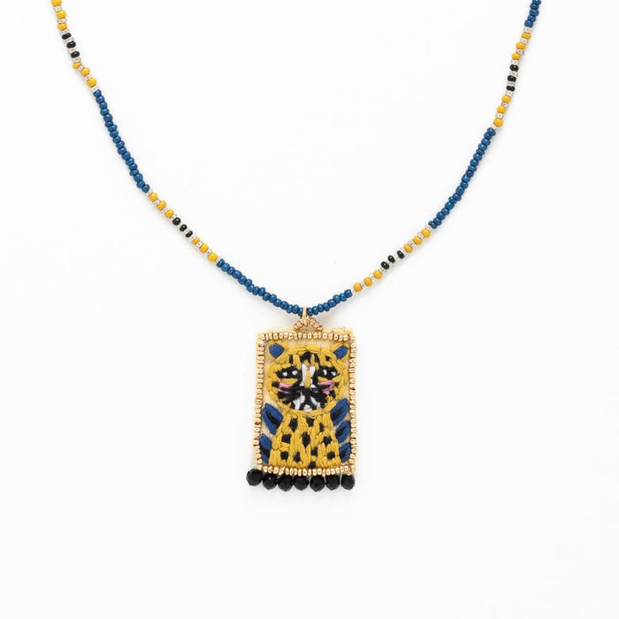 Robin Beaded Necklace With Embroidered Cheetah Multicolor Pendant