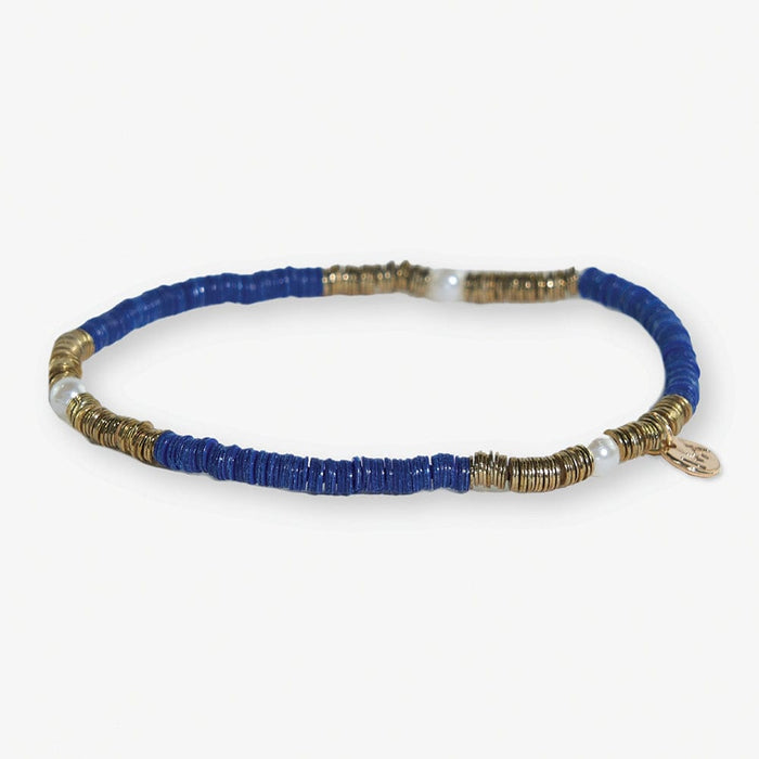Rory Solid Color With Gold And Pearls Small Sequin Stretch Bracelet Lapis