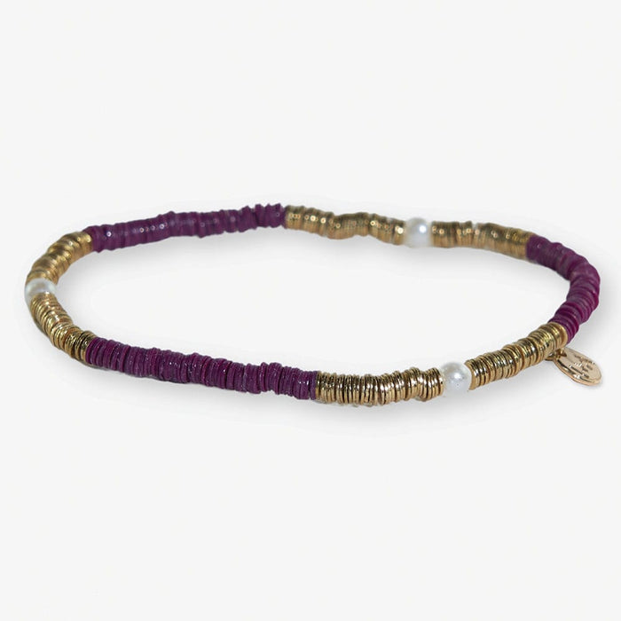 Rory Solid Color With Gold And Pearls Small Sequin Stretch Bracelet Port