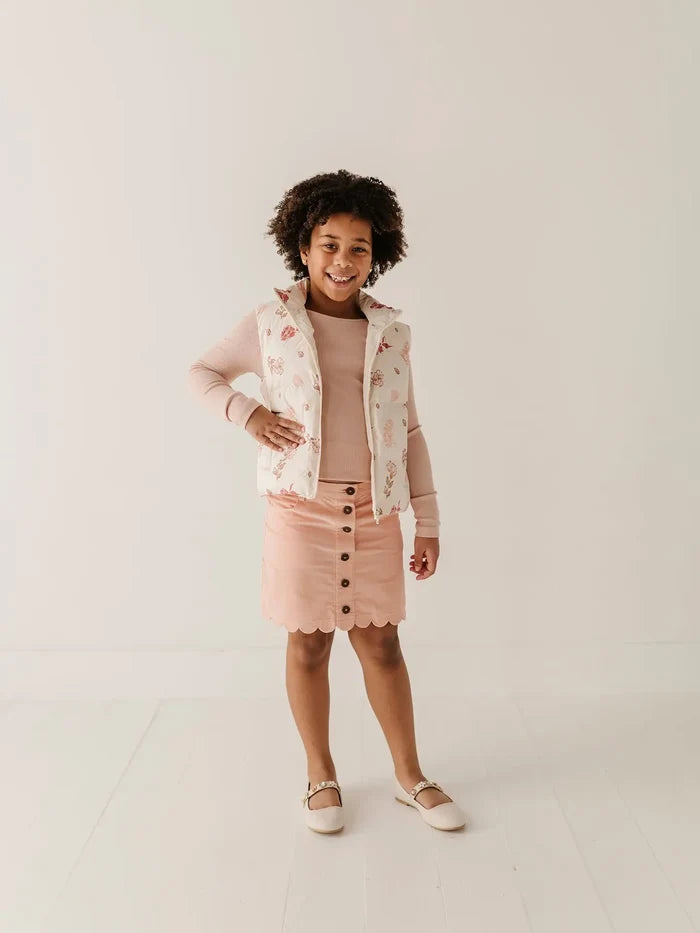 Rose Cloud Scallop Hem Corduroy Skirt
