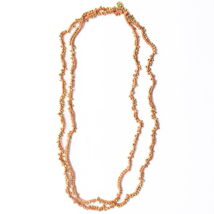 Rosemary Thread With Brass Extra Long Necklace Coral Single Chain