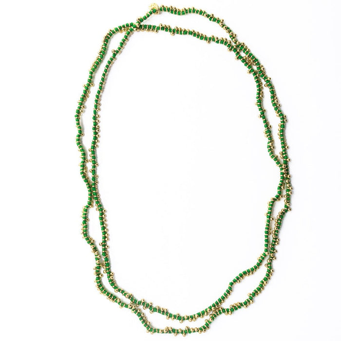 Rosemary Thread With Brass Extra Long Necklace Leaf Green Single Chain