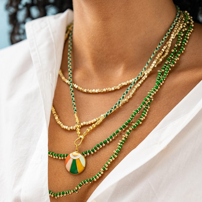 Rosemary Thread With Brass Extra Long Necklace Leaf Green Single Chain