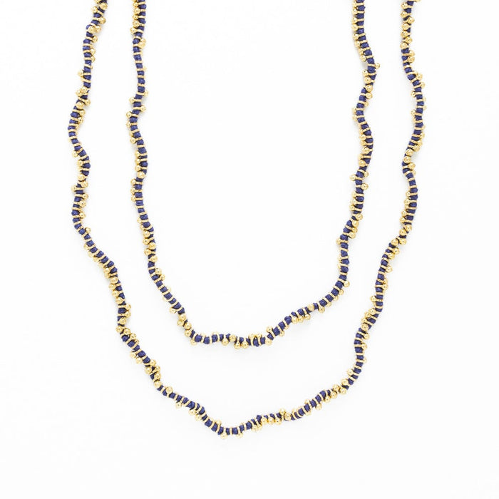Rosemary Thread With Brass Extra Long Necklace Royal Blue Single Strand