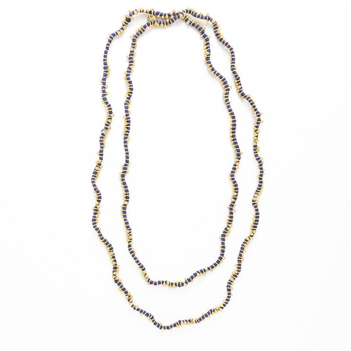 Rosemary Thread With Brass Extra Long Necklace Royal Blue Single Strand
