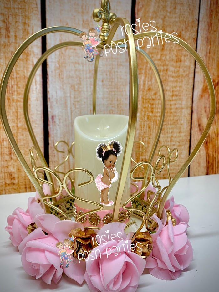 royal princess baby shower or birthday theme gold crown centerpiece decoration